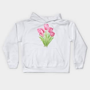 pink tulips watercolor Kids Hoodie